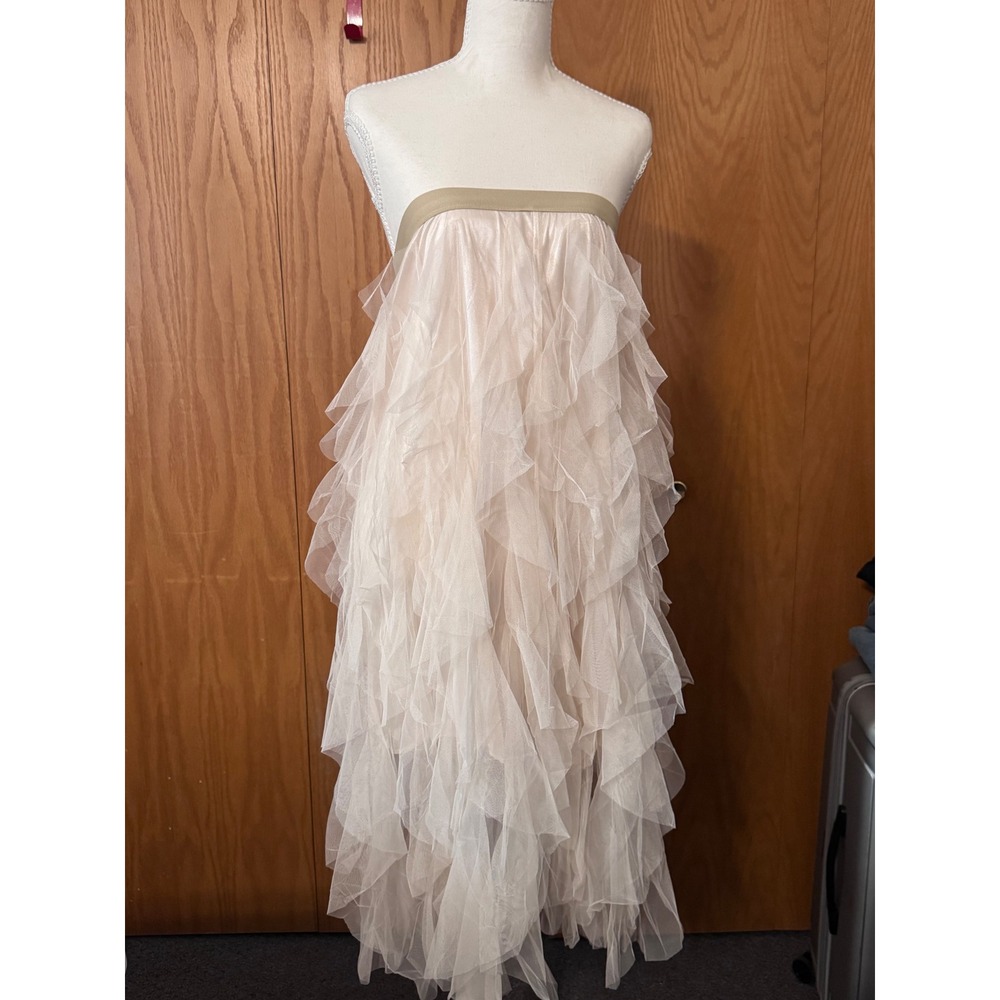 Womens Tulle Tiered Ruffle Maxi Skirt Strapless High Low Mesh Cover Up NWOT - Picture 6 of 10